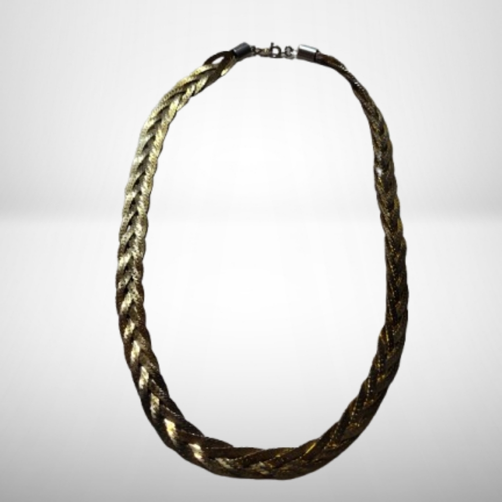 Elegant Vintage Gold Tone Braided Chains 18" Necklace Jewelry Chunky Chain